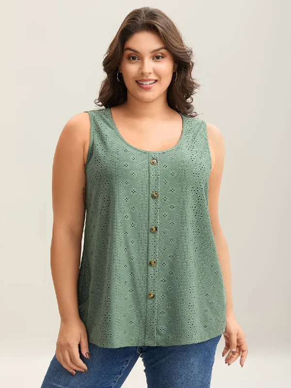 Cut-Out Textured Button Detail Tank Top Confident Women's High - fashion