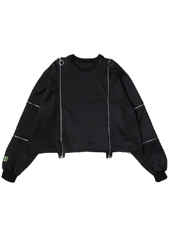 Uzurai Cyberpunk Zipper Oversized Black Green Cropped Top Artistic Women's Avant - 